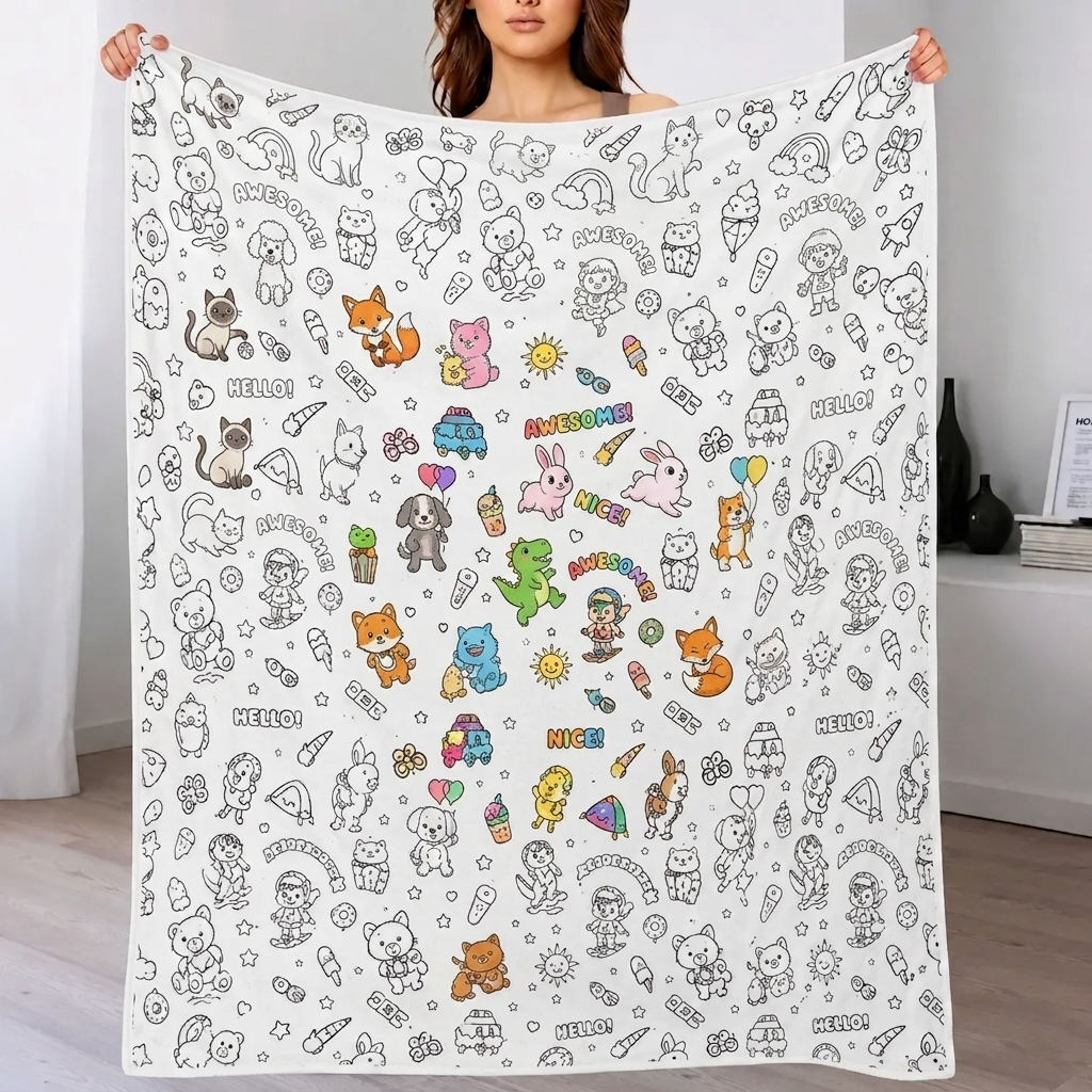 DIY-Zeichendecke Mit 24 Farbmarkern, Kritzeln Sie Ihre Eigenen Decken, Anpassbare Waschbare Kunstdecken Für Kinder/Erwachsene - meinemondlampe