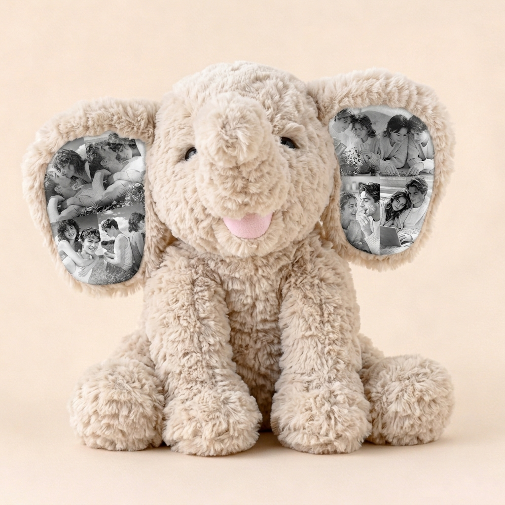 Benutzerdefinierter Foto-Elefant-Plüsch – Personalisiertes Ohrbild-Elefant-Geschenk Für Paare, Jubiläumsgeschenke - meinemondlampe
