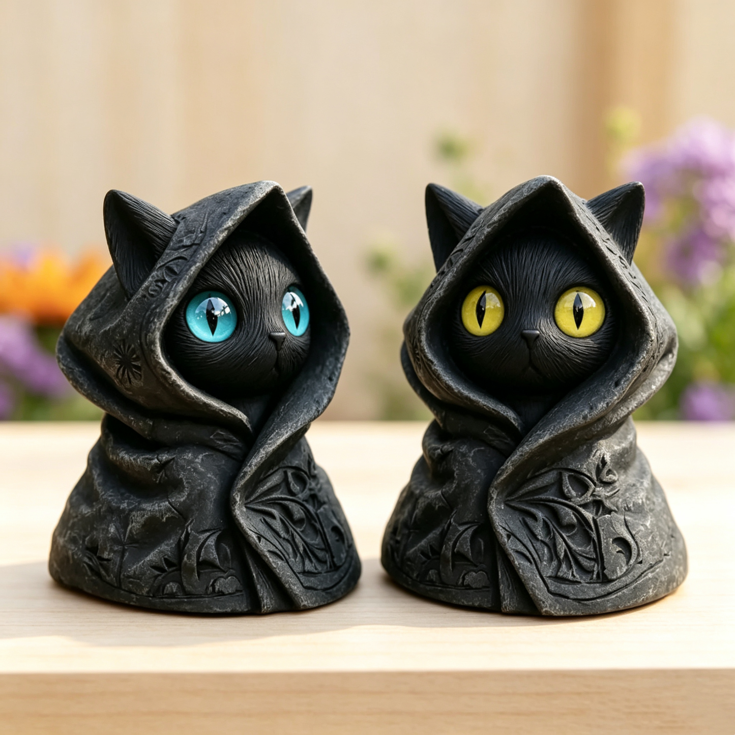 Geheimnisvolle Katzenfigur Mit Kapuze – Gothic-Statue Einer Schwarzen Katze, Fantasievolle, Hexenhafte Kätzchenskulptur Als Heimdekoration, Perfektes Geschenk Für Katzenliebhaber - meinemondlampe