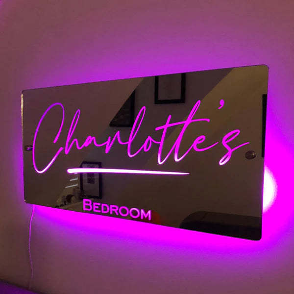 Personalisiertes Namensspiegelschild, individuelles LED-beleuchtetes, beleuchtetes Schlafzimmerschild