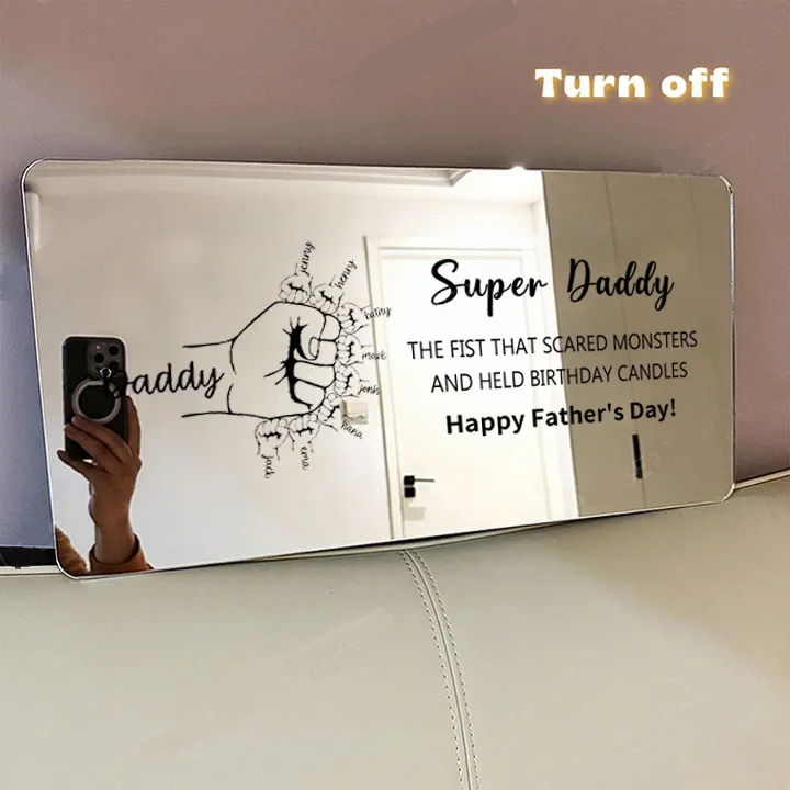 Super Dad's Fist - Personalisiertes Spiegellicht Mit Dem Namen Von Papa Und Kindern - meinemondlampe