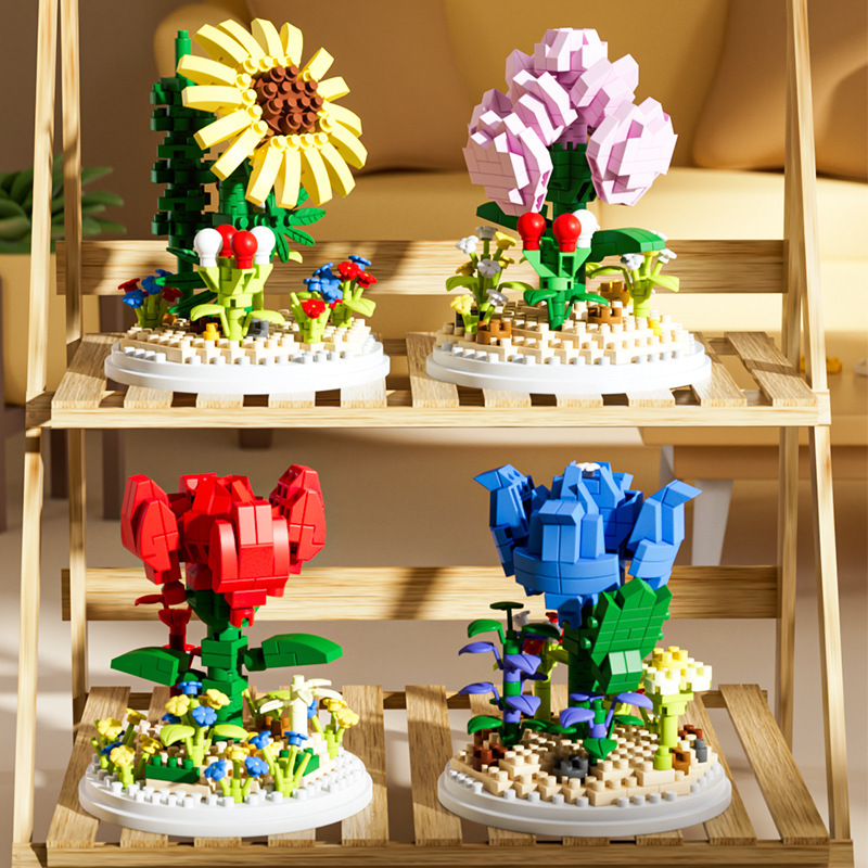Valentinstag-blumenbausteine, Rosafarbene Blaue Zauberin-bausteine, Ornamente, Valentinstagsgeschenke Für Sie - meinemondlampe