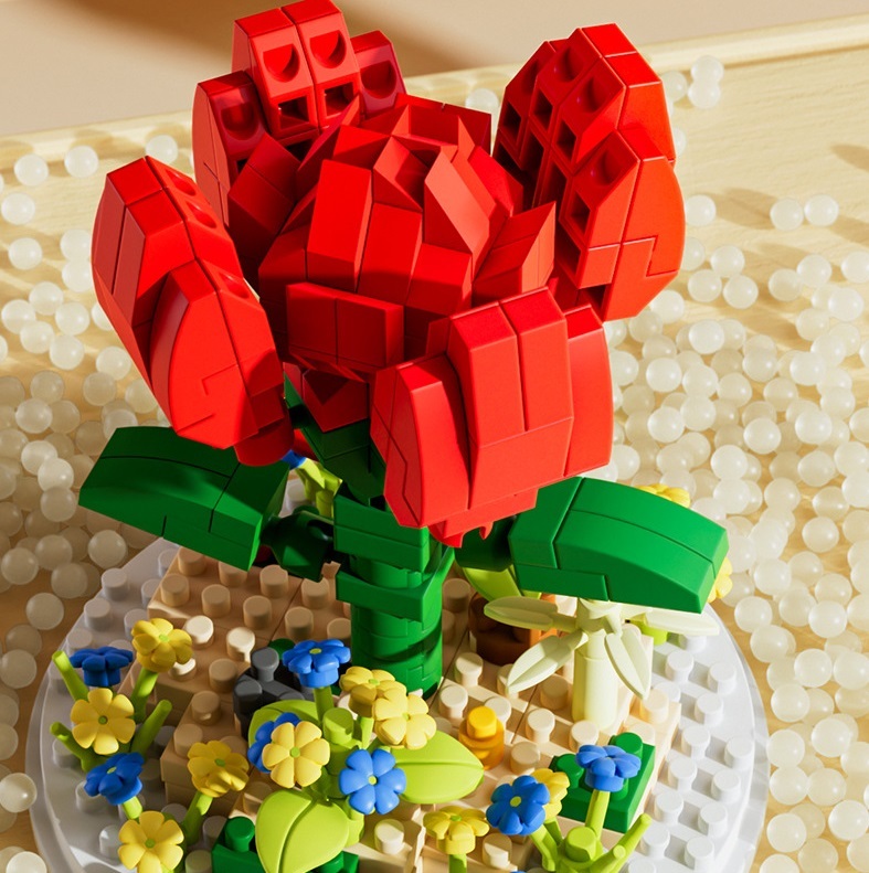 Valentinstag-blumenbausteine, Rosafarbene Blaue Zauberin-bausteine, Ornamente, Valentinstagsgeschenke Für Sie - meinemondlampe