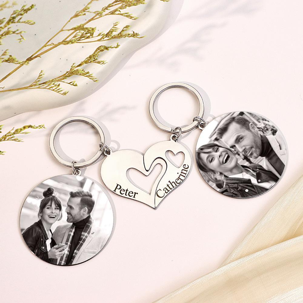 Gravierbares Schlüsselanhänger-set Mit Individuellem Foto „the Love Between“, Thematische Geschenke Für Paare - meinemondlampe