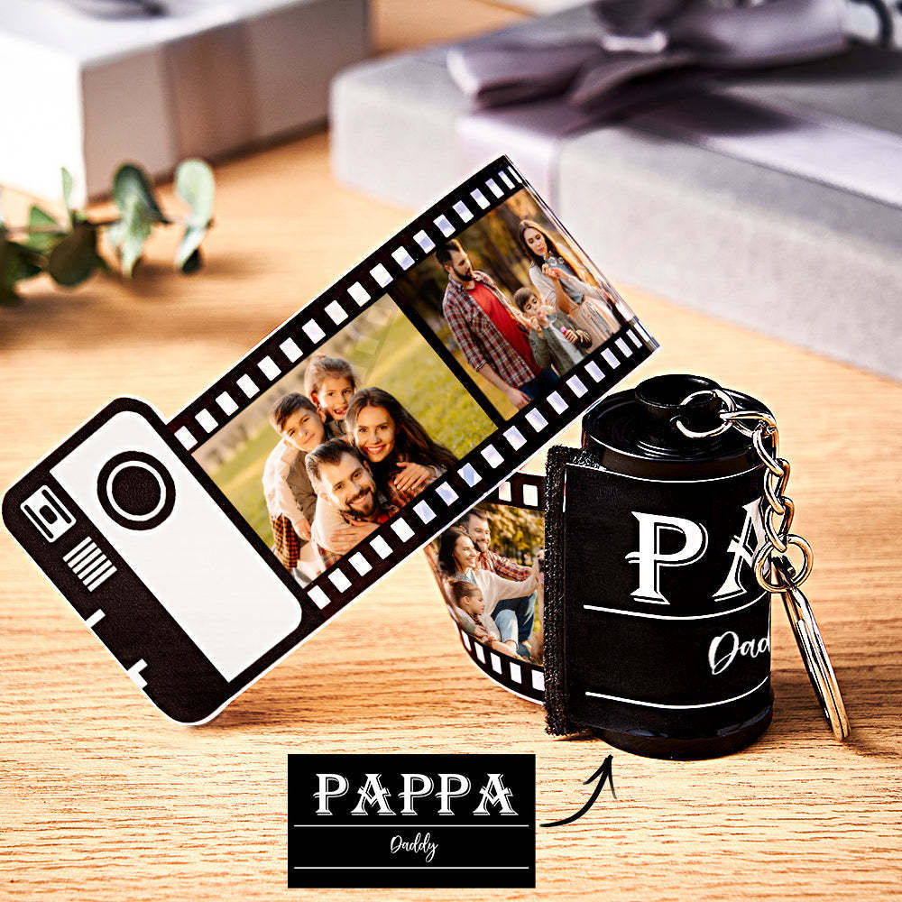 Personalisierter Foto-filmrollen-schlüsselanhänger, Gravierbarer Muschel-kamera-schlüsselanhänger, Vatertagsgeschenk - meinemondlampe