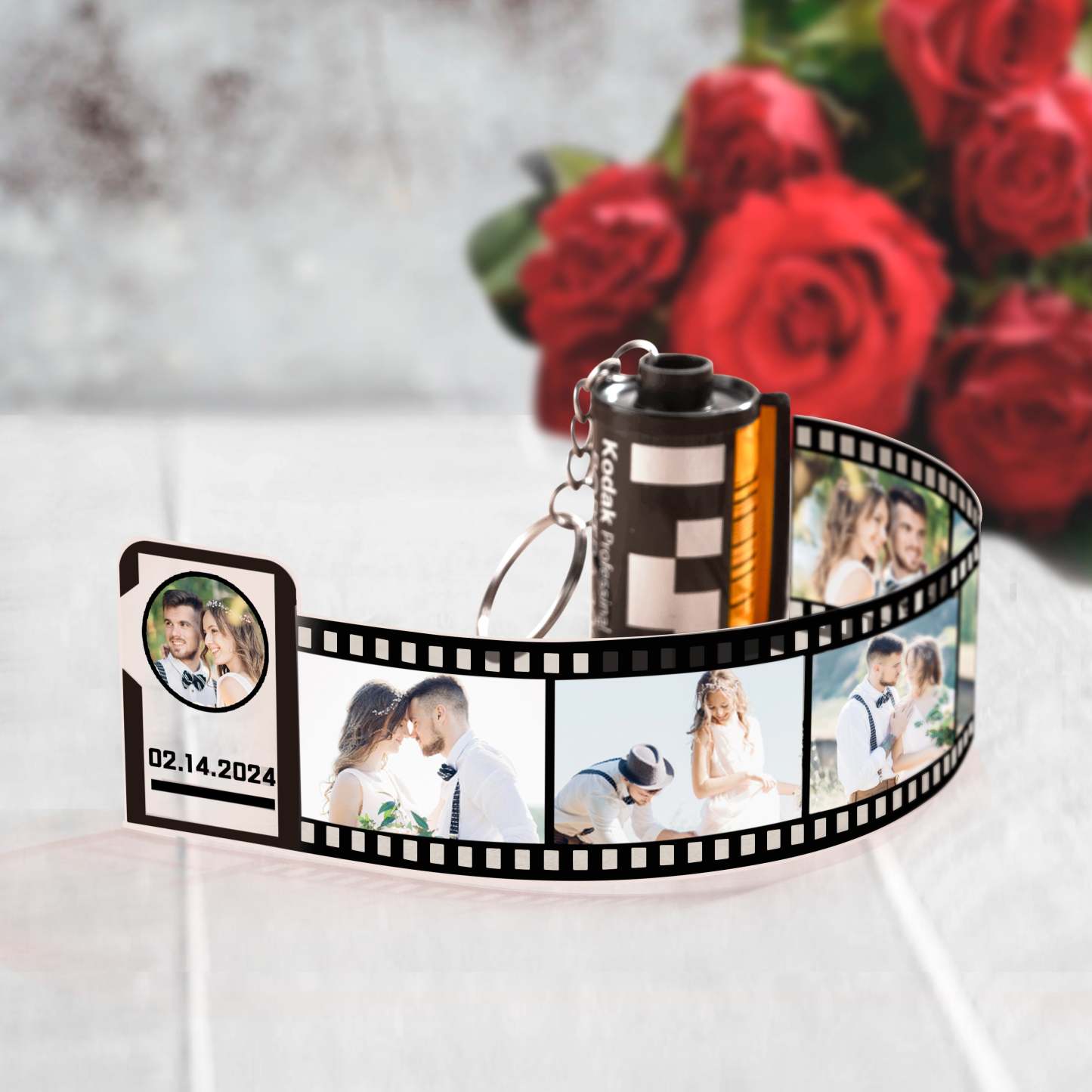 Personalisierter Foto-filmrollen-schlüsselanhänger Mit Text, Erinnerungskamera-schlüsselanhänger, Valentinstagsgeschenke Für Paare - meinemondlampe