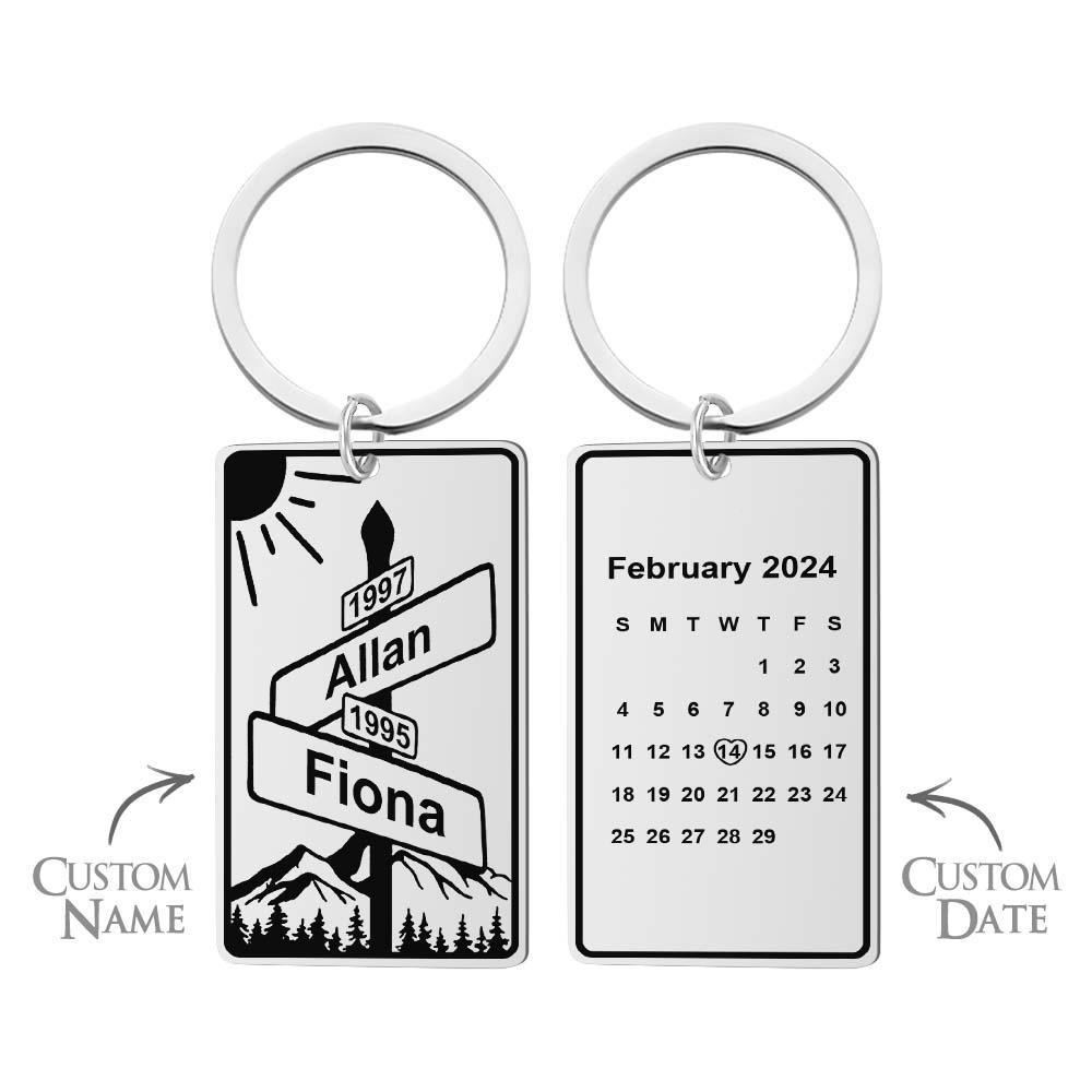 Personalisierter Schlüsselanhänger Mit Namen Und Datum, Straßenschild, Personalisiertes Geschenk Zum Jahrestag Der Kreuzung Der Liebe Für Paare - meinemondlampe