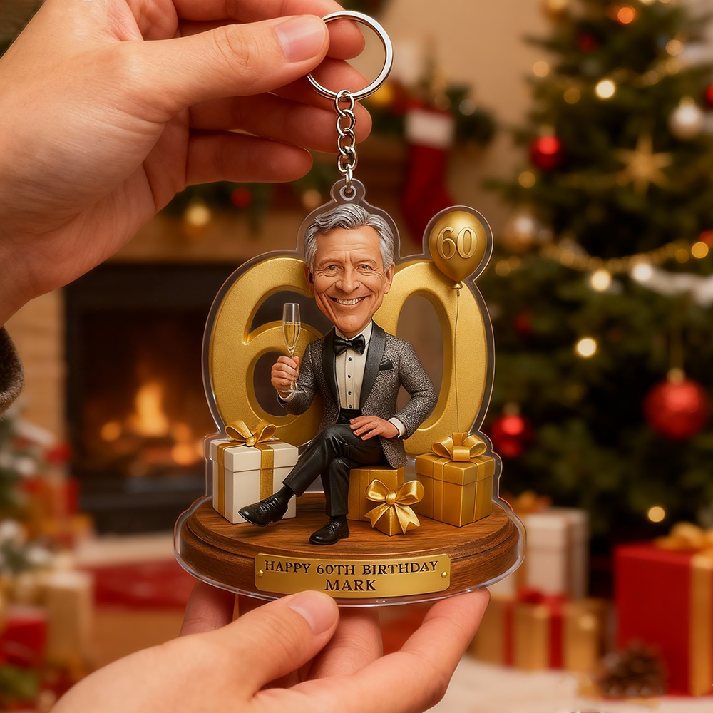 Geburtstagsgeschenk: Personalisierter Foto-karikatur-schlüsselanhänger Aus Acryl Mit 3d-optik (2d-druck) - meinemondlampe