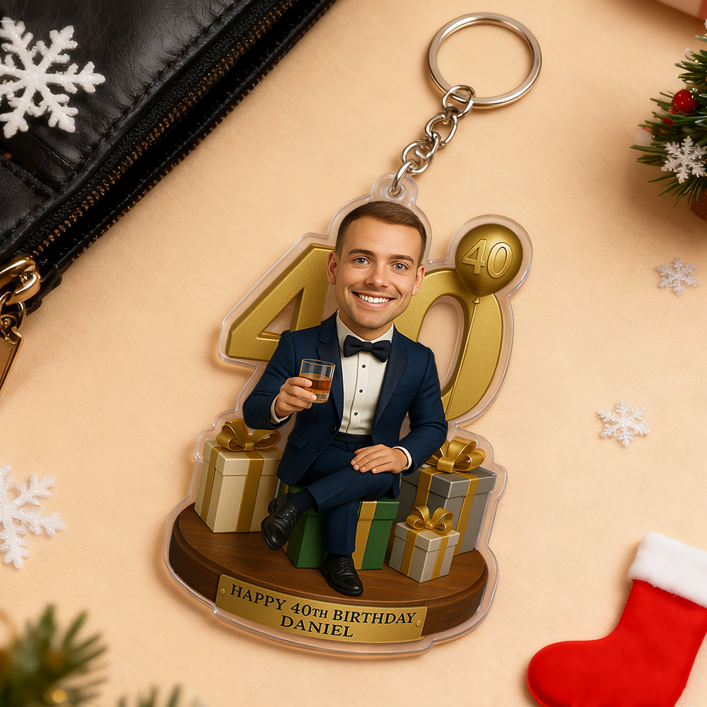 Geburtstagsgeschenk: Personalisierter Foto-karikatur-schlüsselanhänger Aus Acryl Mit 3d-optik (2d-druck) - meinemondlampe