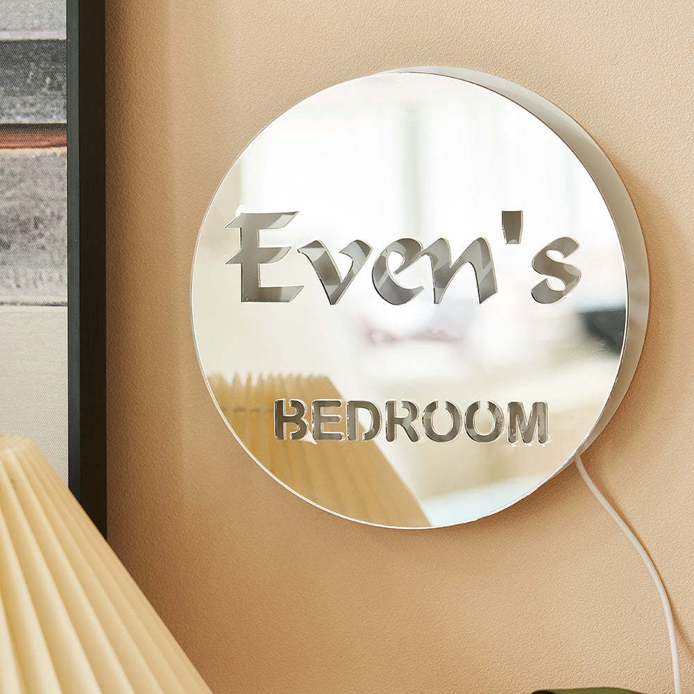 Runde Spiegelleuchte Mit Individuellem Namen, Personalisierbar, Led, Exquisite Geschenke Für Zuhause - meinemondlampe