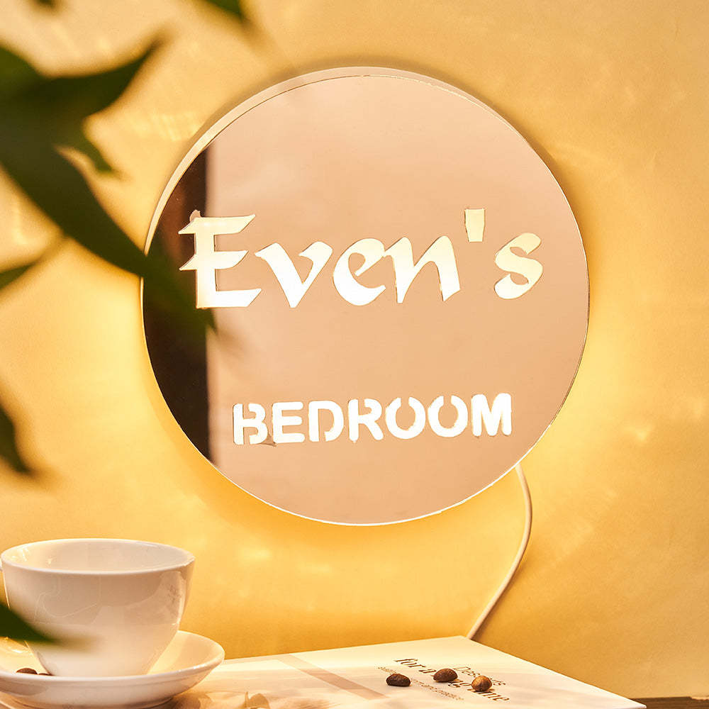 Runde Spiegelleuchte Mit Individuellem Namen, Personalisierbar, Led, Exquisite Geschenke Für Zuhause - meinemondlampe