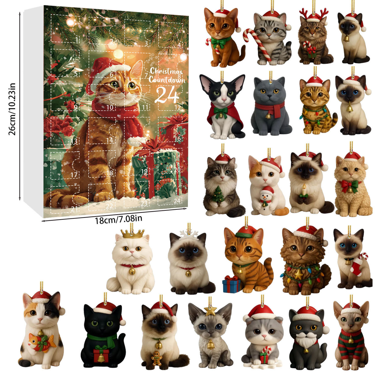 Adventskalender Mit 24 Einzigartigen 2d-acryl-katzen-weihnachtsornamenten – Das Perfekte Geschenk Für Tierliebhaber - meinemondlampe