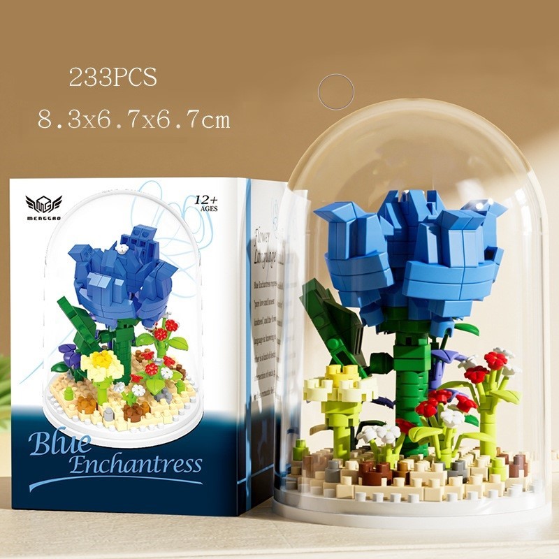 Valentinstag-blumenbausteine, Rosafarbene Blaue Zauberin-bausteine, Ornamente, Valentinstagsgeschenke Für Sie - meinemondlampe