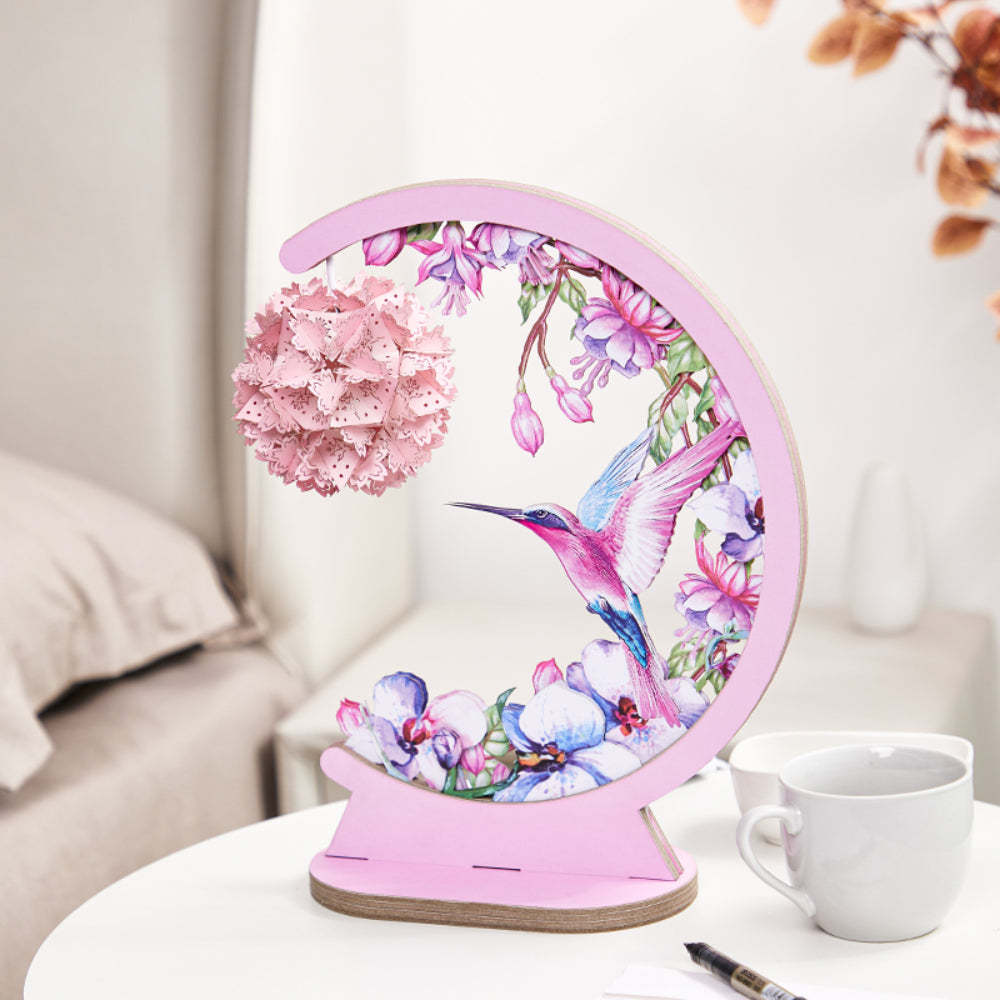Valentinstag 3d-papierschnitzlampe Kolibri Und Hibiskus 3d-papierschnitznachtlicht - meinemondlampe