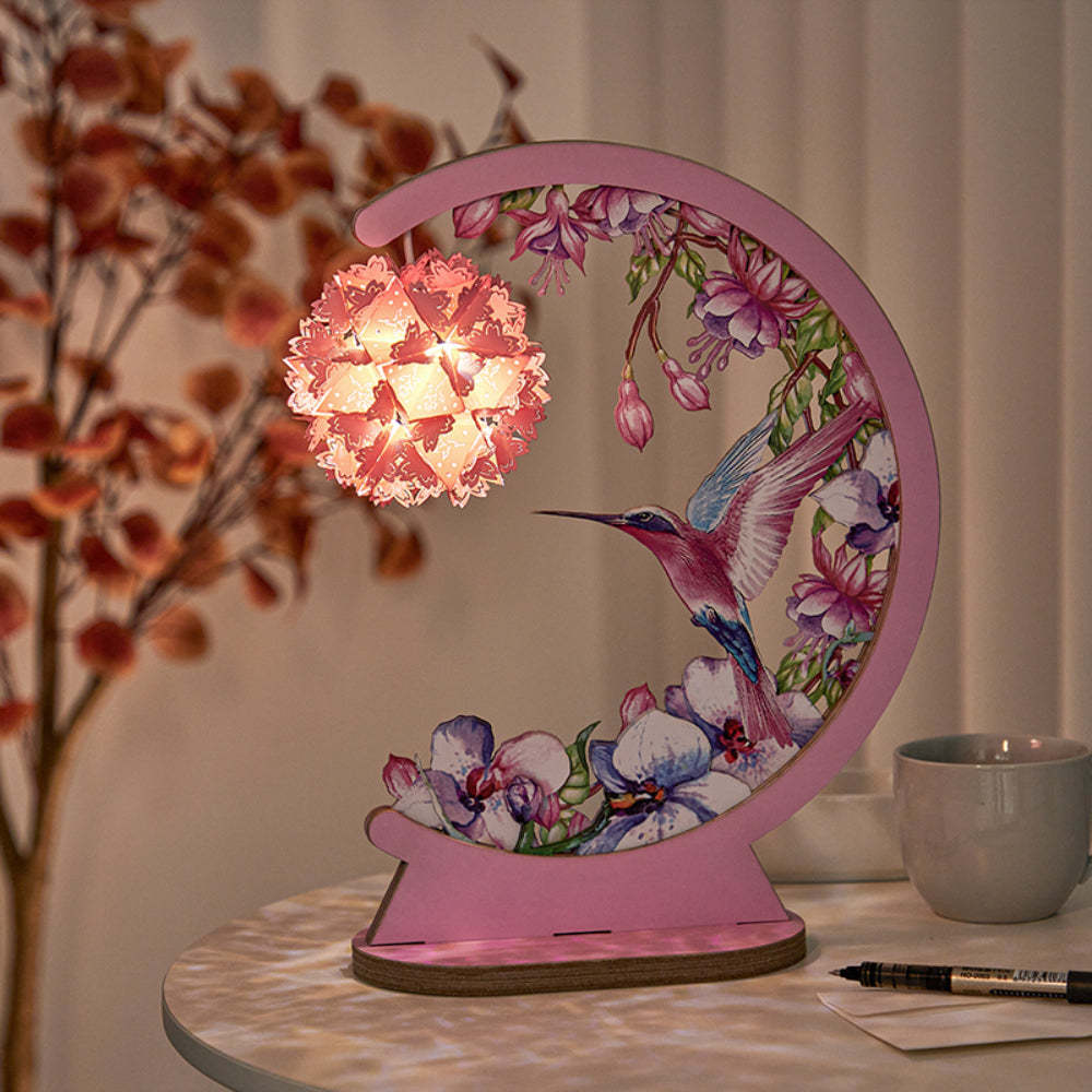 Valentinstag 3d-papierschnitzlampe Kolibri Und Hibiskus 3d-papierschnitznachtlicht - meinemondlampe