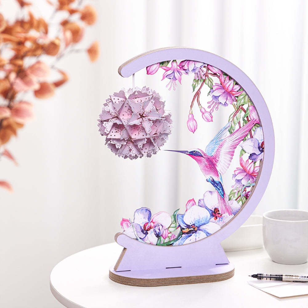 Valentinstag 3d-papierschnitzlampe Kolibri Und Hibiskus 3d-papierschnitznachtlicht - meinemondlampe
