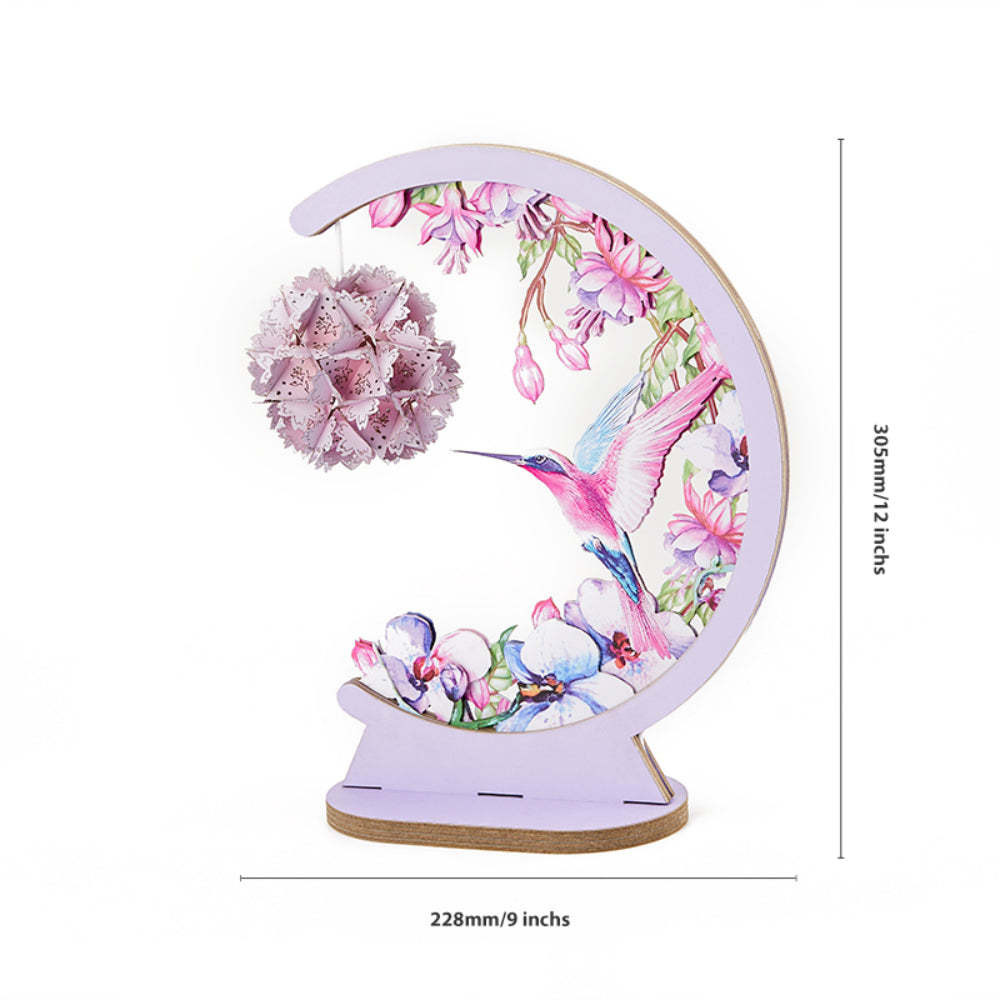 Valentinstag 3d-papierschnitzlampe Kolibri Und Hibiskus 3d-papierschnitznachtlicht - meinemondlampe