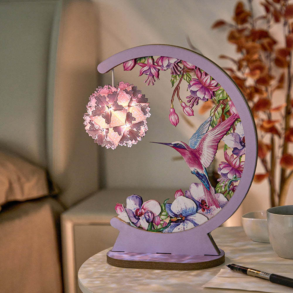 Valentinstag 3d-papierschnitzlampe Kolibri Und Hibiskus 3d-papierschnitznachtlicht - meinemondlampe
