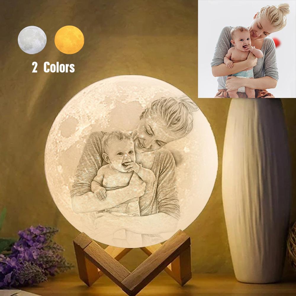 Kundenspezifischer kreativer 3D-Druck und Gravierte Mutter Baby Foto Mondlampe - Berühren zwei Farben