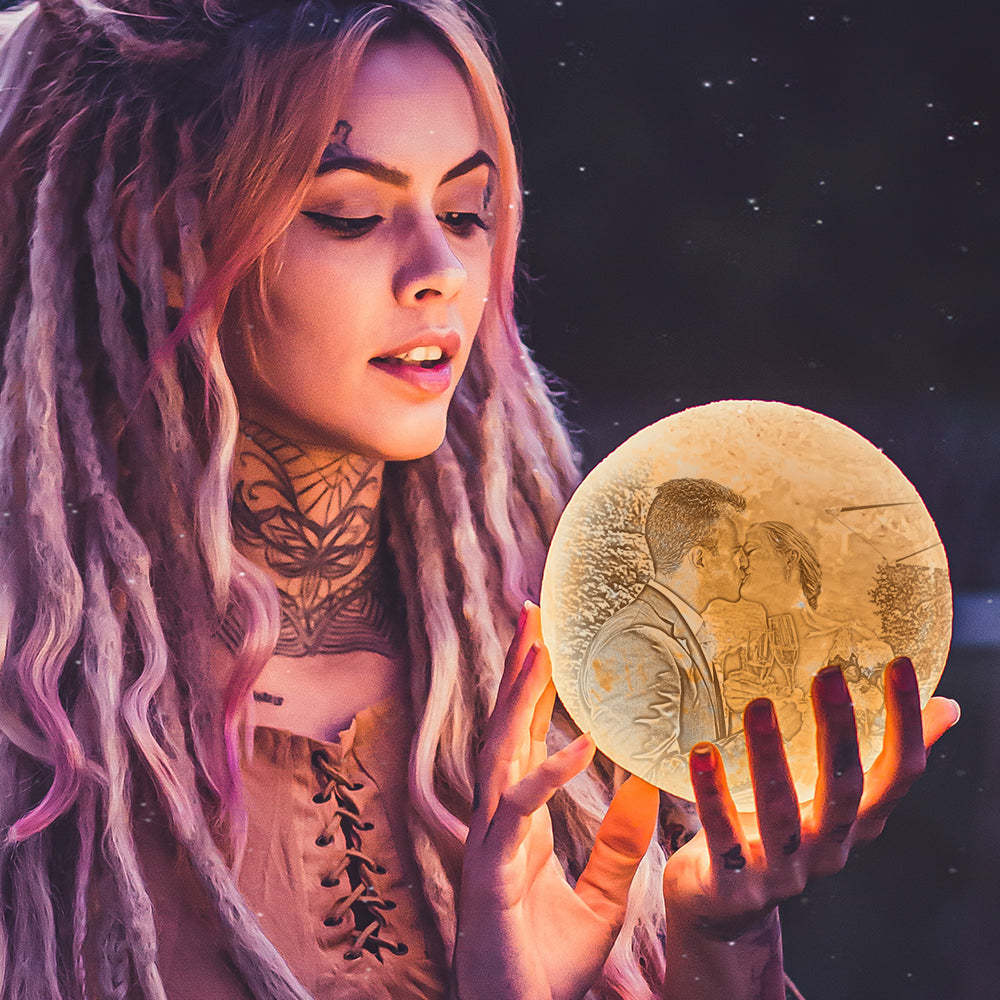 Personalisierte Kreative 3D Drucken Foto Mond Lampe Graviert Lampe, Geschenk Für Liebhaber - Berühren Zwei Farben