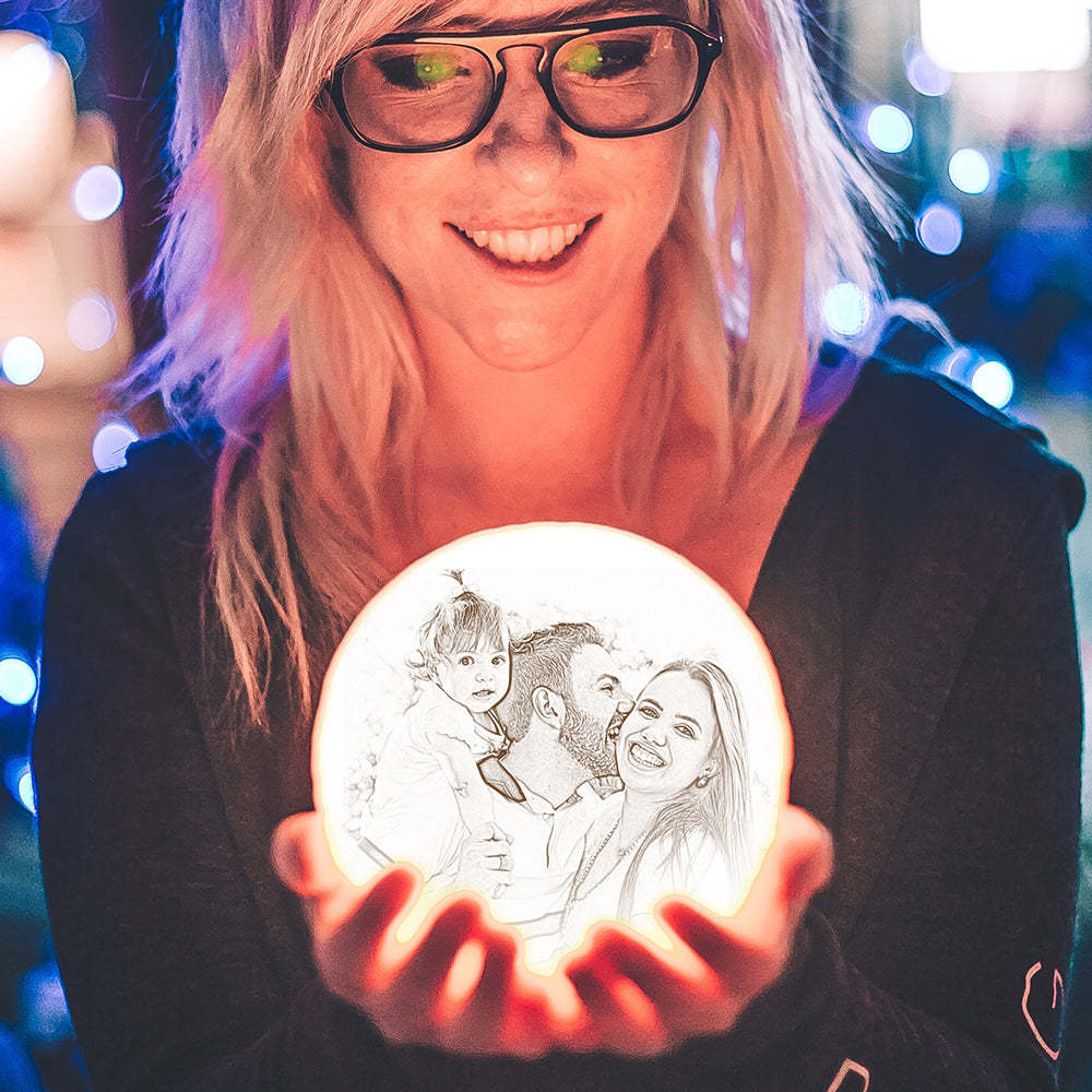 Mondlampe Mit Individueller Fotogravur Im 3d-druck, Die Beste Geschenkidee Für Die Familie – Tippen Sie Auf Drei Farben - meinemondlampe