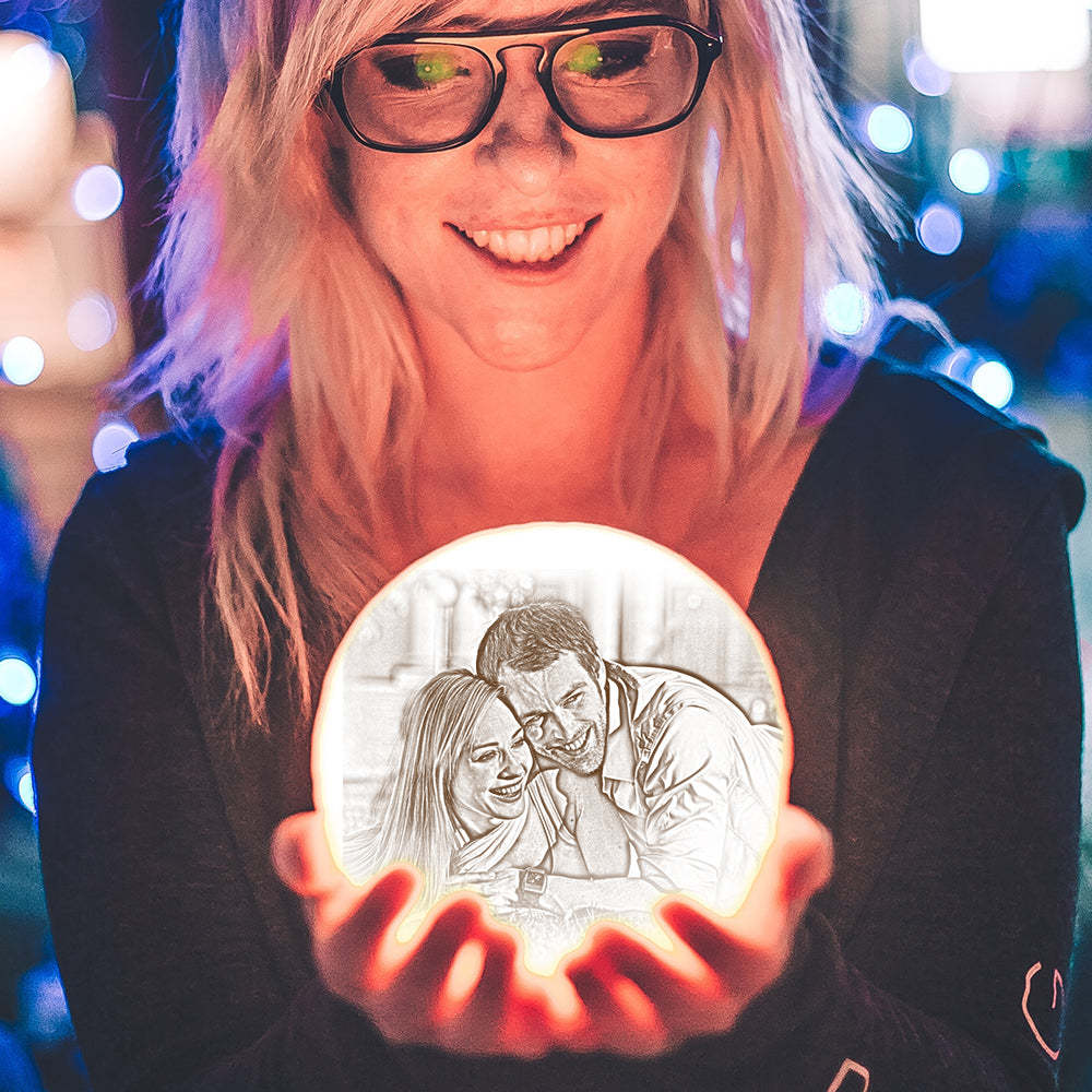 Mondlampe Mit Individueller Fotogravur Im 3d-druck, Kreative Idee Für Liebhaber – Tippen Sie Auf Drei Farben - meinemondlampe