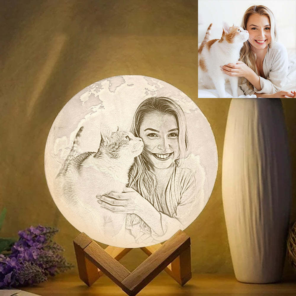 Die Magie Mond Angepasst Haustier Erde Lampe Mit Text, Gravierte Sch ne Katze Foto Lampe - Berühren Sie Zwei Farben