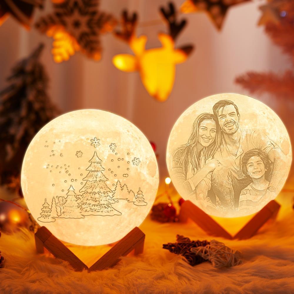 Weihnachtsgeschenk Personalisierte 3D-gedruckte Foto- Mondlampe Weihnachtsbaum Muster Mondlampe Doppelseitiges Muster