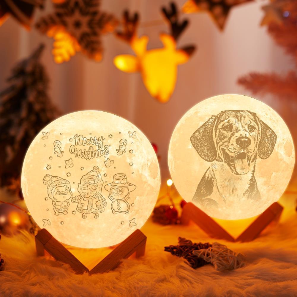 Personalisierte 3D- gedruckte Foto-Mondlampe Weihnachtsmann gibt Geschenke Muster Mondlampe Doppelseitiges Muster