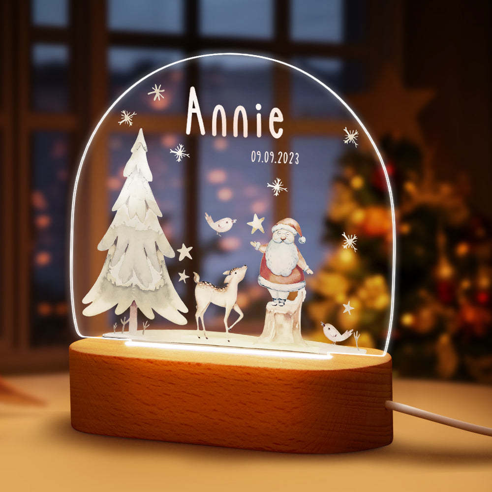 Personalisierter Weihnachtsbaum Mit Individuellem Namen, Weihnachtsmann, Elch, Baby, Nachtlicht, Schlafzimmer, Weihnachtsgeschenk - meinemondlampe