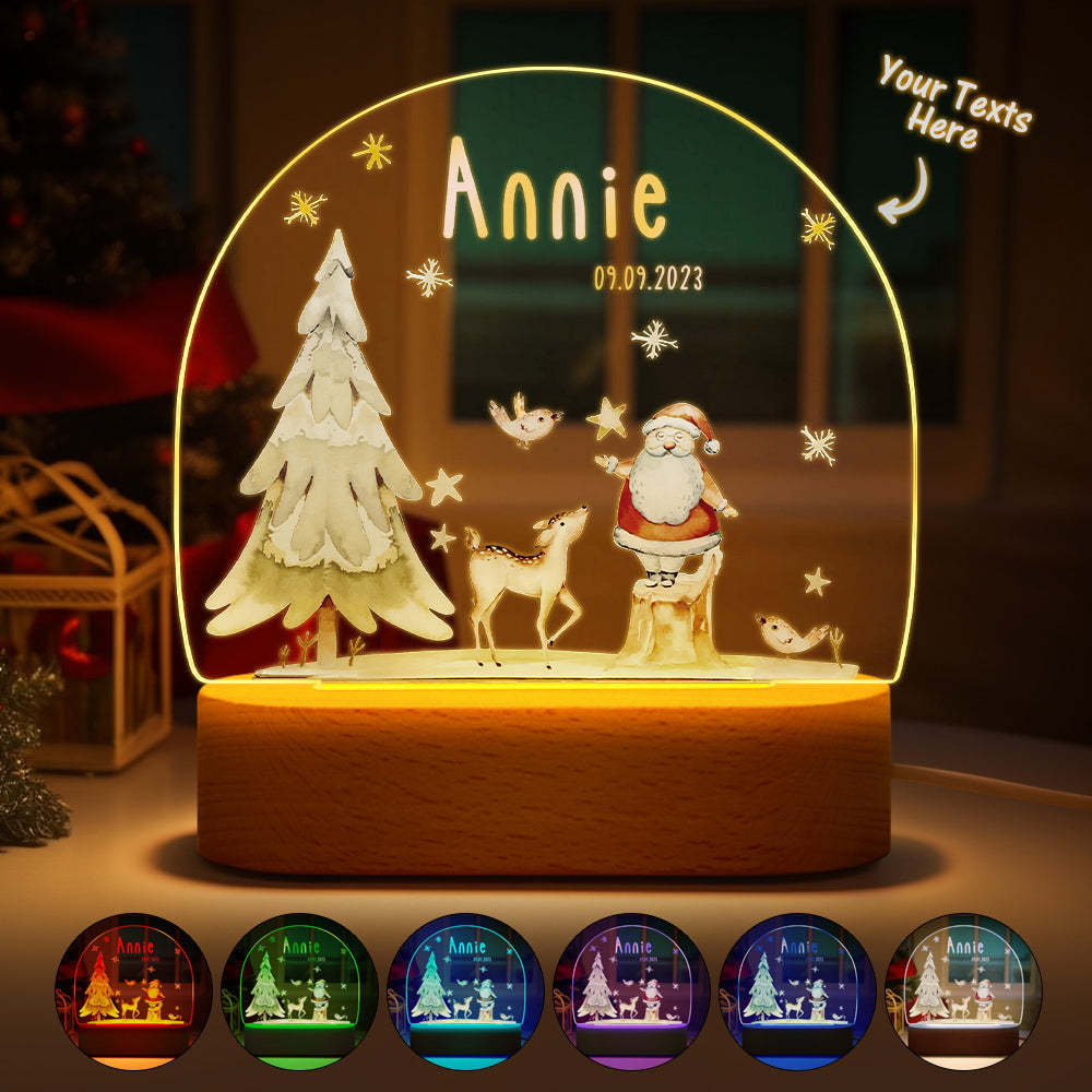 Personalisierter Weihnachtsbaum Mit Individuellem Namen, Weihnachtsmann, Elch, Baby, Nachtlicht, Schlafzimmer, Weihnachtsgeschenk - meinemondlampe