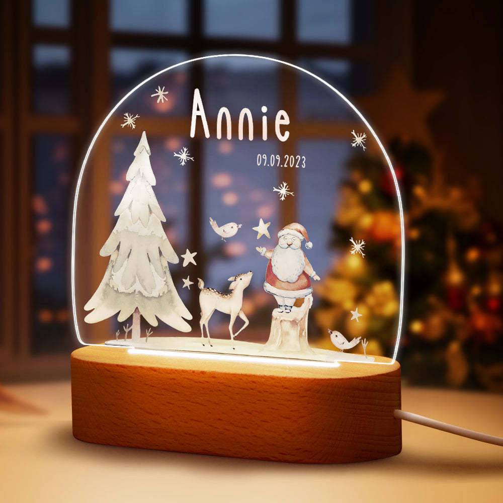 Personalisierter Weihnachtsbaum Mit Individuellem Namen, Weihnachtsmann, Elch, Baby, Nachtlicht, Schlafzimmer, Weihnachtsgeschenk - meinemondlampe