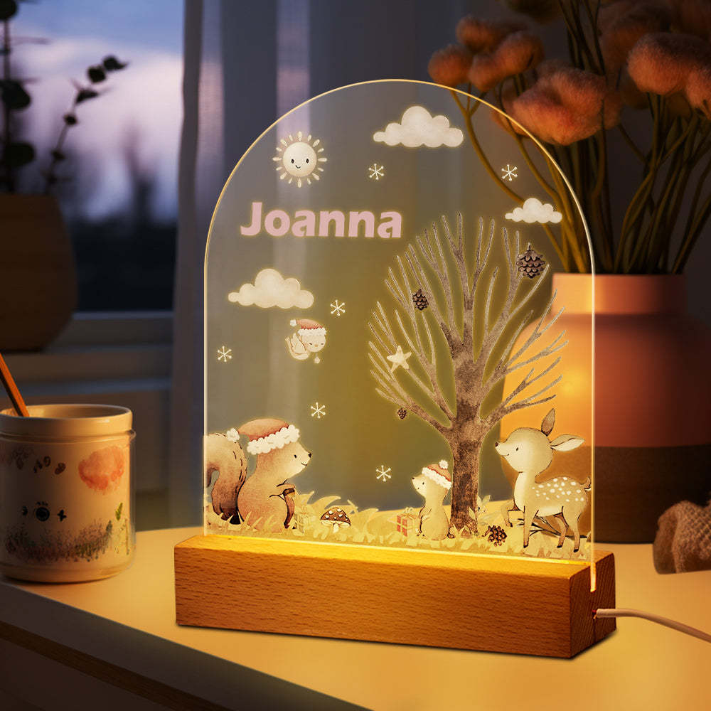 Personalisiertes Kinder-nachtlicht Mit Namen, Personalisiertes Weihnachts-eichhörnchen-nachtlicht In Sieben Farben - meinemondlampe