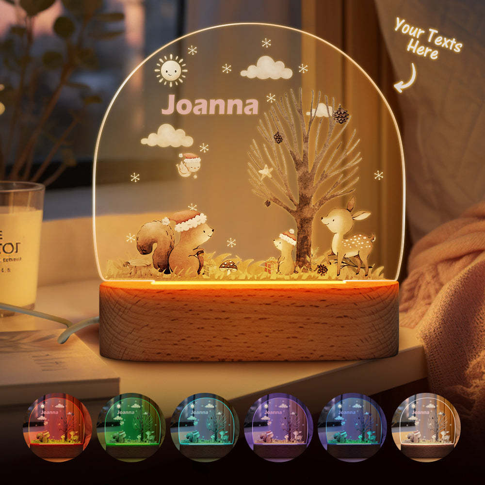 Personalisiertes Kinder-nachtlicht Mit Namen, Personalisiertes Weihnachts-eichhörnchen-nachtlicht In Sieben Farben - meinemondlampe