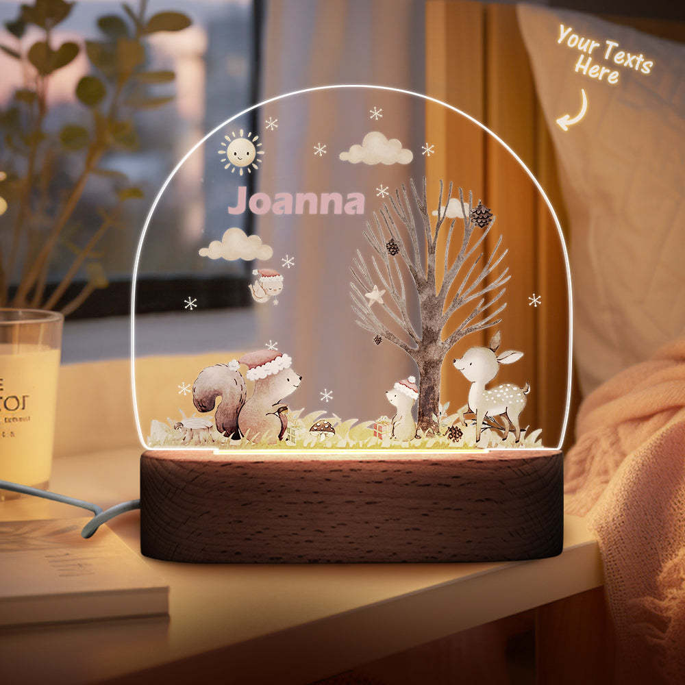 Personalisiertes Kinder-nachtlicht Mit Namen, Personalisiertes Weihnachts-eichhörnchen-nachtlicht In Sieben Farben - meinemondlampe