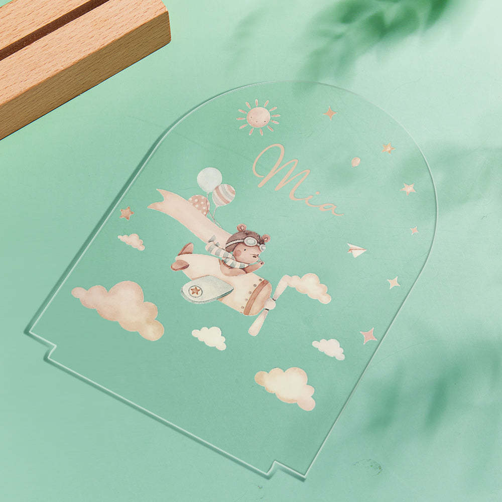 Personalisiertes Baby-nachtlicht Mit Holzsockel, Individueller Name, Kinderzimmer, Tiere, Licht, Baby-geschenk - meinemondlampe