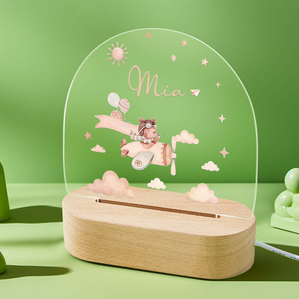 Personalisiertes Baby-nachtlicht Mit Holzsockel, Individueller Name, Kinderzimmer, Tiere, Licht, Baby-geschenk - meinemondlampe