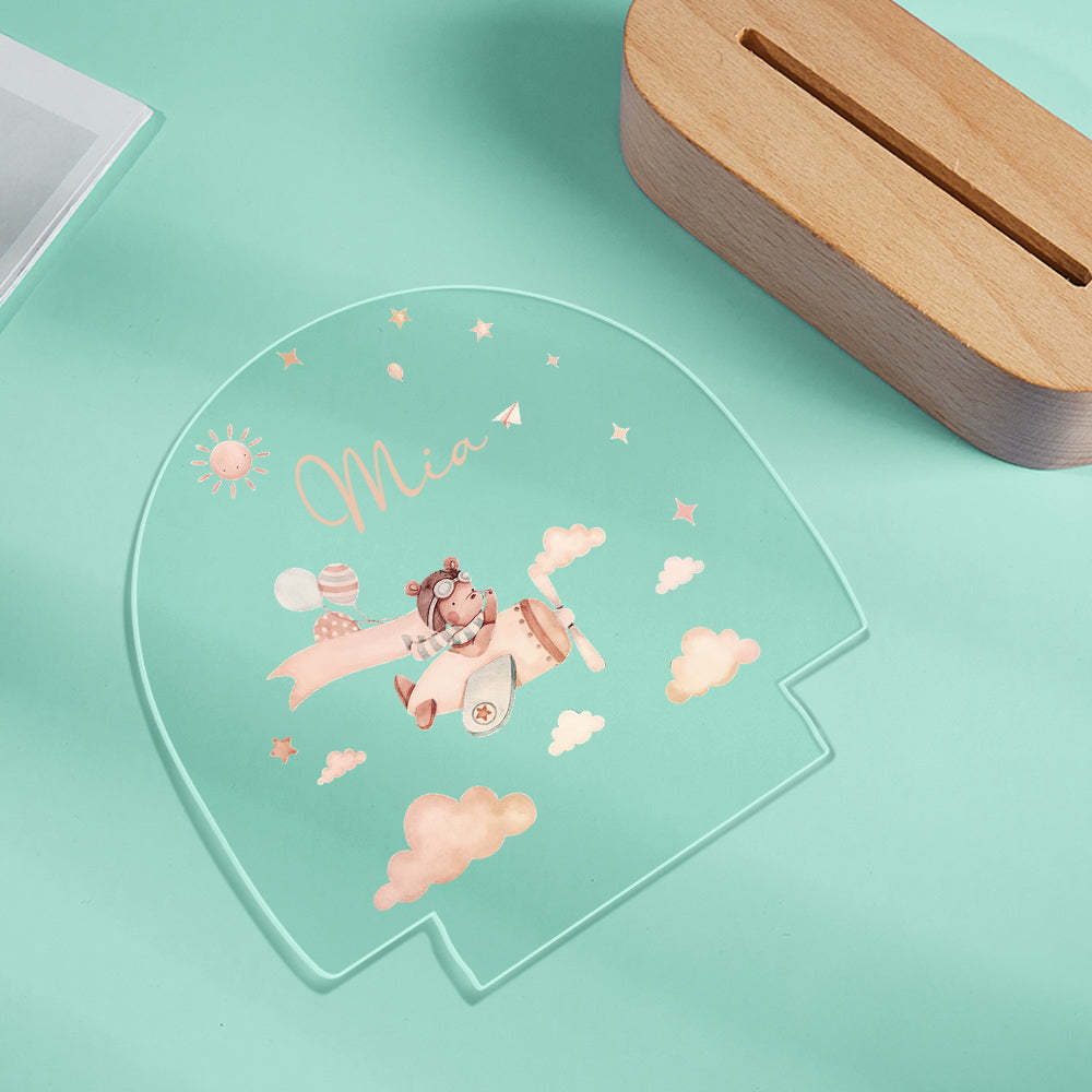 Personalisiertes Baby-nachtlicht Mit Holzsockel, Individueller Name, Kinderzimmer, Tiere, Licht, Baby-geschenk - meinemondlampe