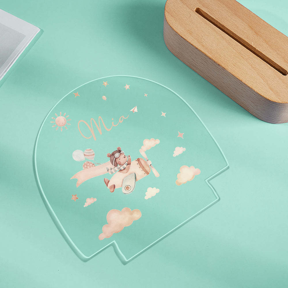 Personalisiertes Baby-nachtlicht Mit Holzsockel, Individueller Name, Kinderzimmer, Tiere, Licht, Baby-geschenk - meinemondlampe