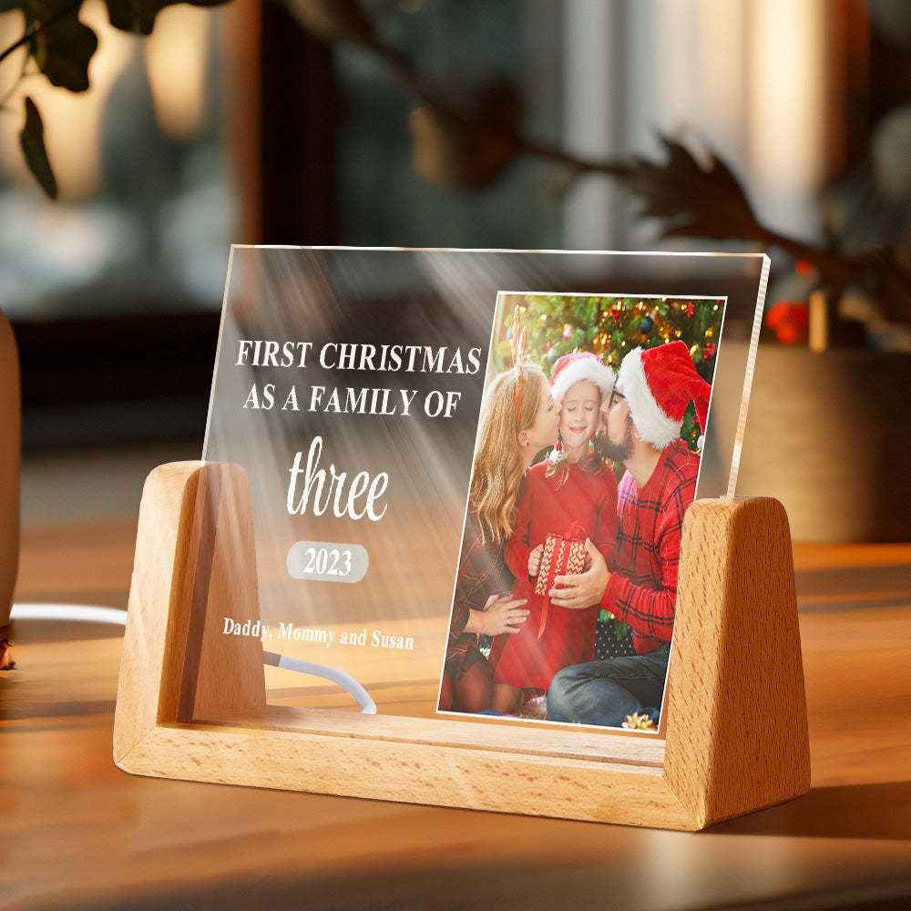 Benutzerdefinierte Familienfoto Erste Weihnachten Personalisierte Namen Acryllampe - meinemondlampe