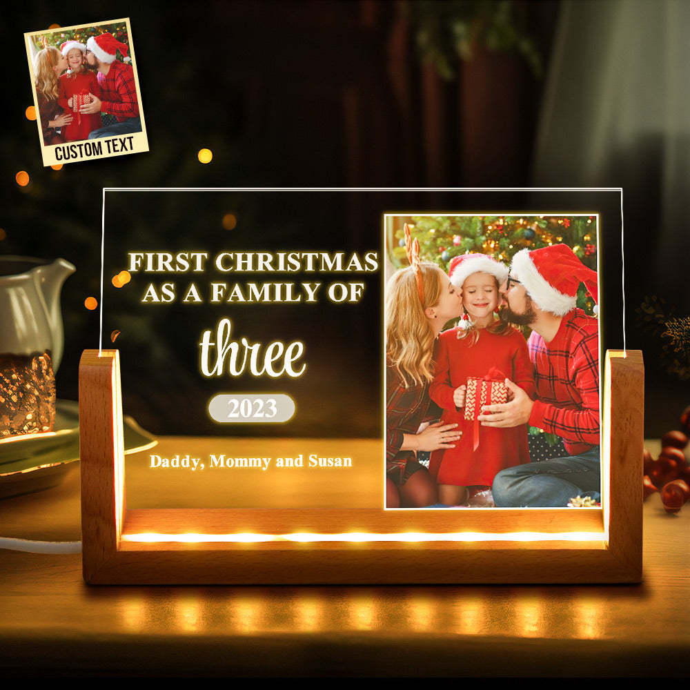 Benutzerdefinierte Familienfoto Erste Weihnachten Personalisierte Namen Acryllampe - meinemondlampe