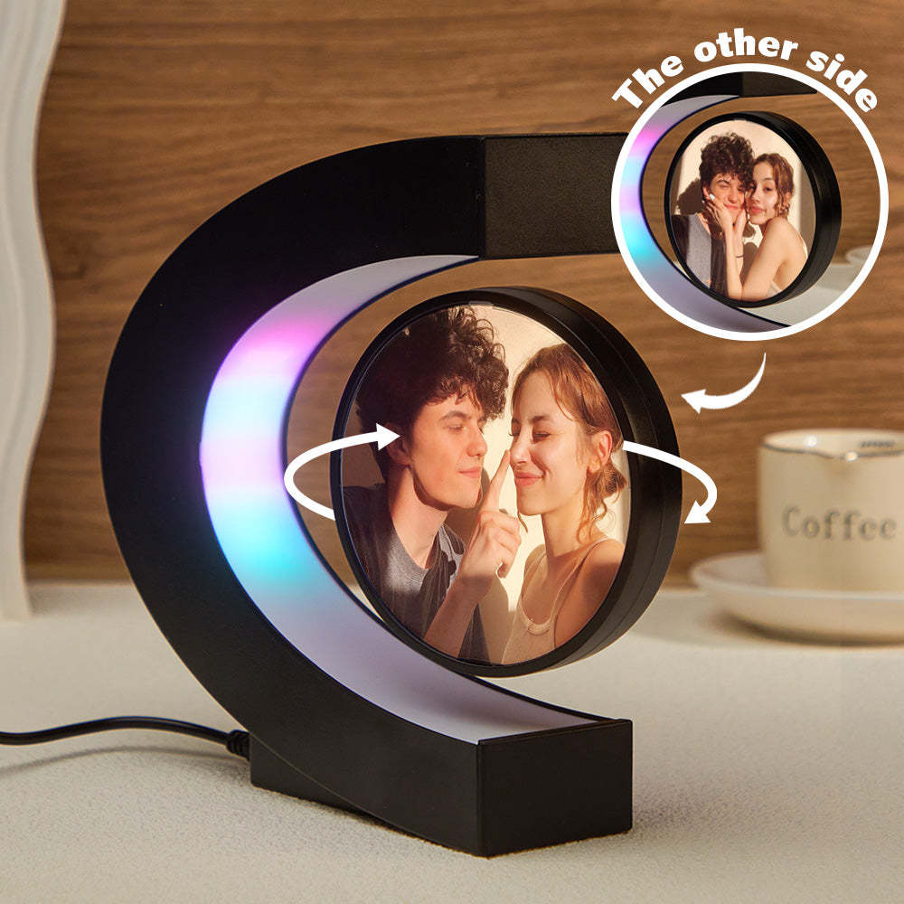 Custom Photo Magnetic Lamp Rotating Picture C-shaped Frame Memorial Gift For Men - meinemondlampe