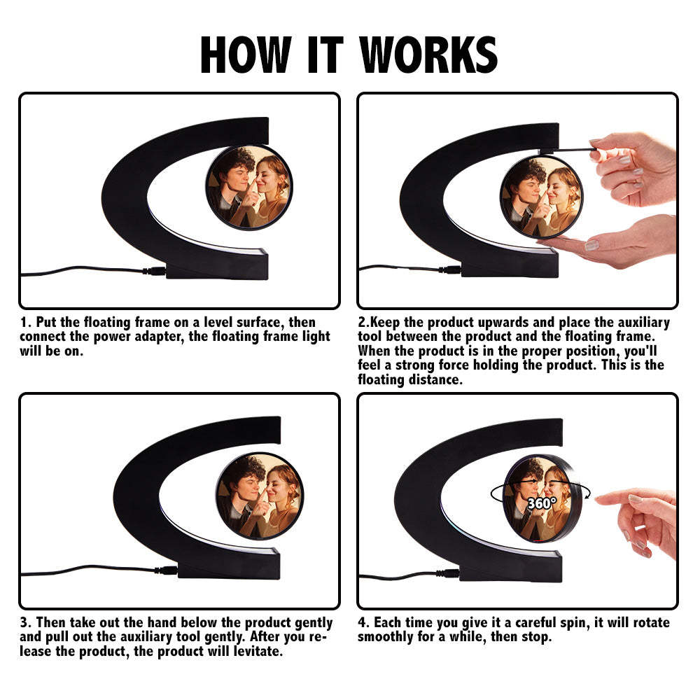 Custom Photo Magnetic Lamp Rotating Picture C-shaped Frame Memorial Gift For Men - meinemondlampe