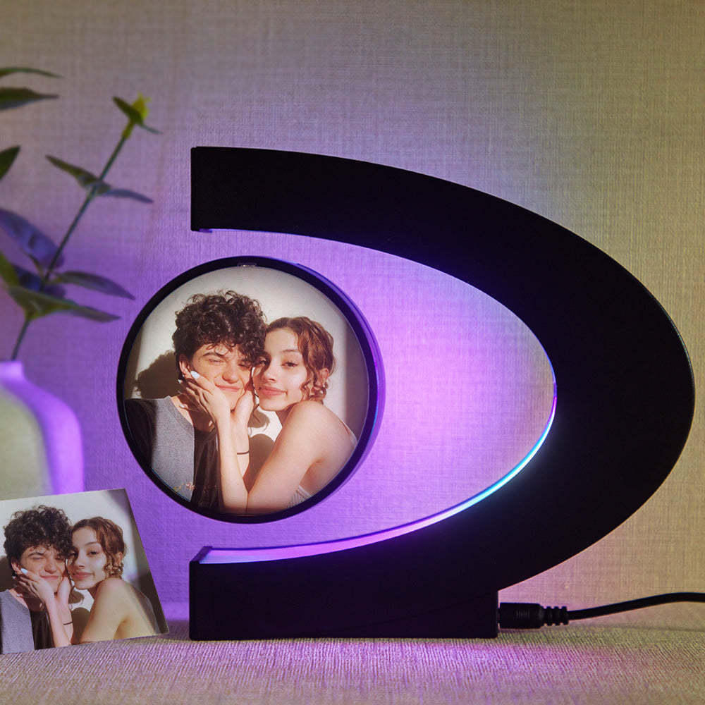 Custom Photo Magnetic Lamp Rotating Picture C-shaped Frame Memorial Gift For Men - meinemondlampe