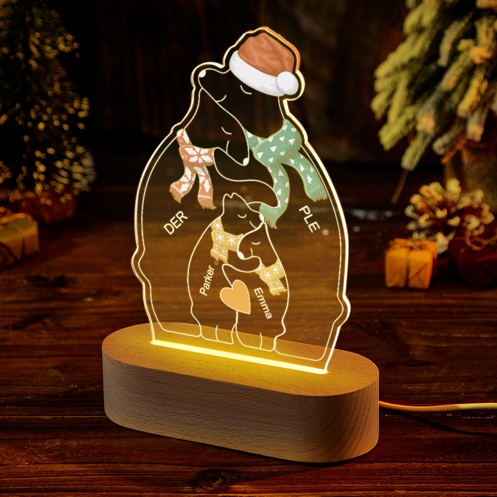 Personalisierte Namen Weihnachten Warme Bärenfamilie Acryllampe Individuelles Nachtlicht Bestes Weihnachtsgeschenk