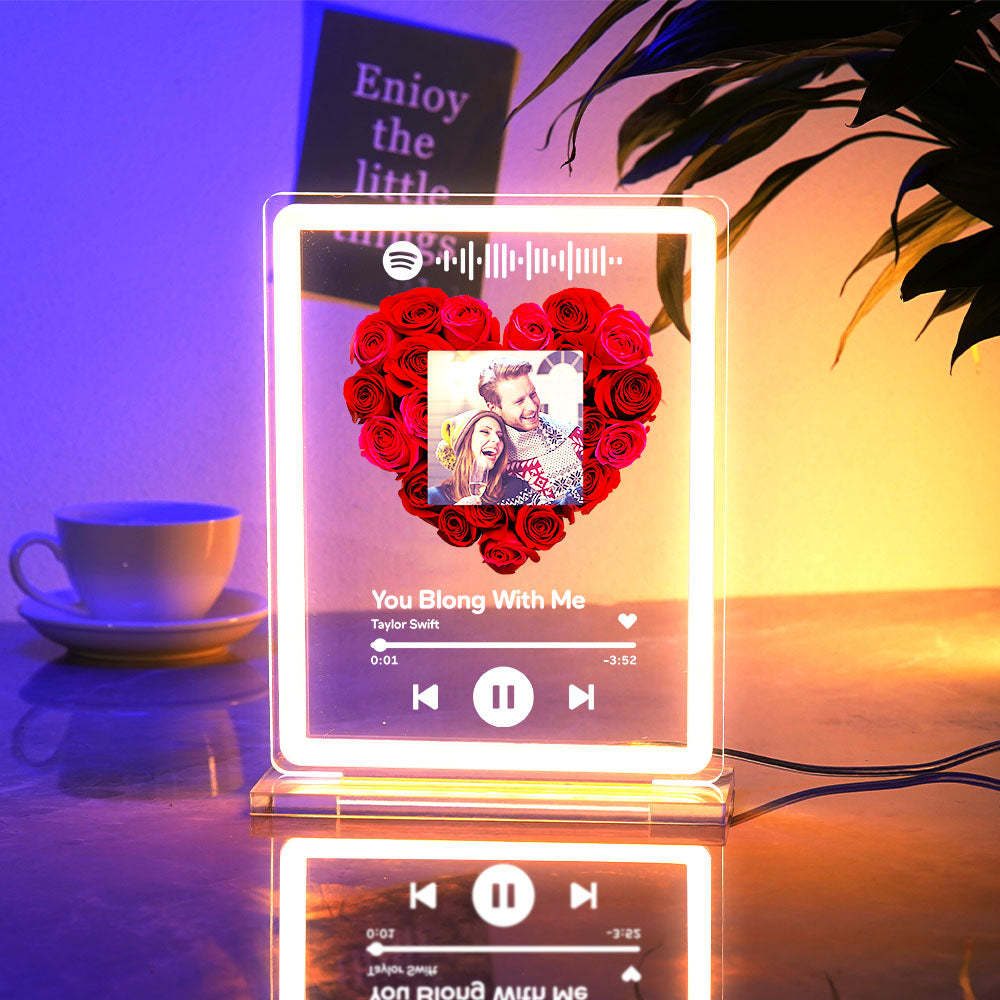 Benutzerdefiniertes Foto Spotify Rose Flower Nachtlicht Scannbarer Musikcode Neonschild Lampe Valentinstagsgeschenke - meinemondlampe