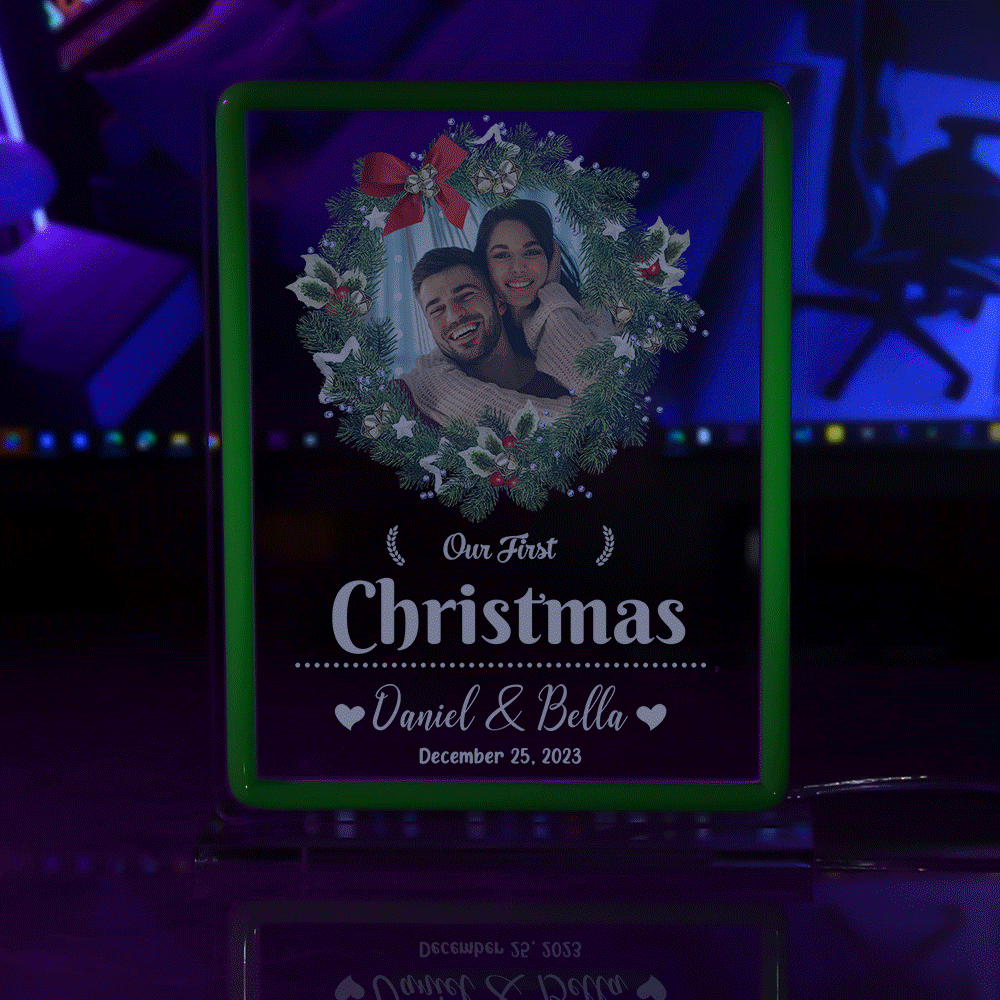 Personalisiertes Foto-nachtlicht Mit Leuchtreklame, Unsere Erste Weihnachts-themenlampe, Weihnachtsgeschenke - meinemondlampe