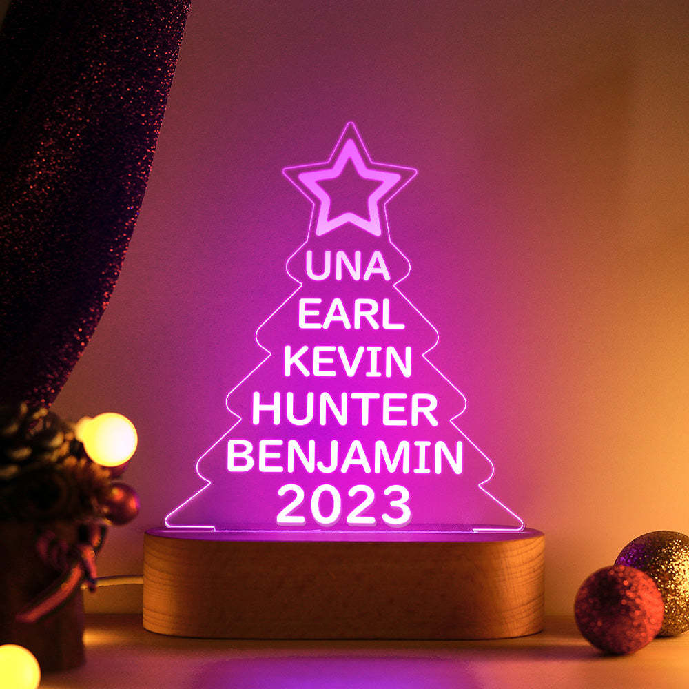 Benutzerdefinierte Familiennamen Weihnachtsbaum Nachtlicht Bunte Acryllampe Weihnachtsgeschenke - meinemondlampe