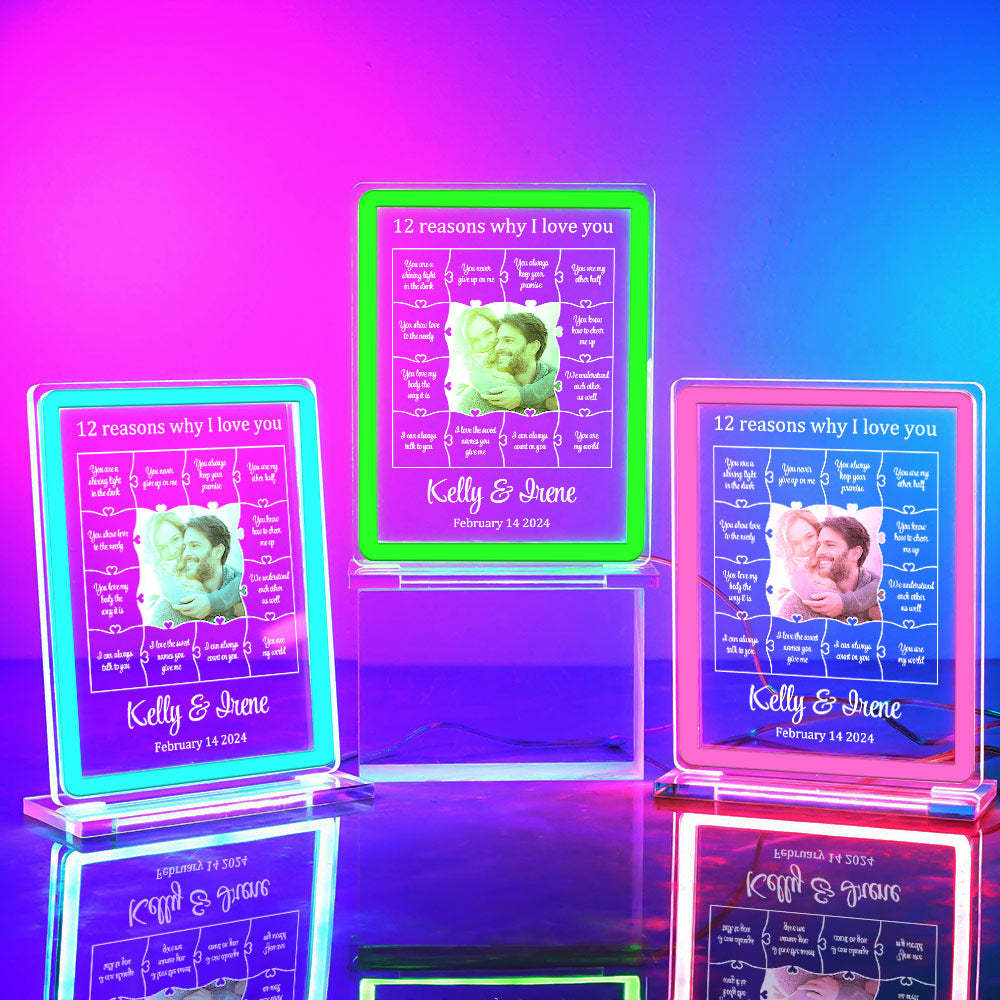 Personalisiertes Foto-acryl-neon-nachtlicht, Romantische Beleuchtung, Geschenke Für Sie – 12 Gründe, Warum Ich Sie Liebe - meinemondlampe