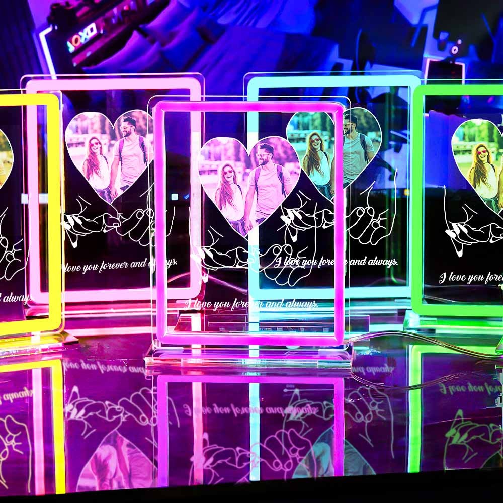 Personalisiertes Foto-neonschild, Nachtlicht, Liebesherz, Individueller Text, Hand-in-hand-plakette, Lampe, Valentinstagsgeschenke - meinemondlampe